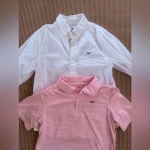 Vineyard Vines White Button-Down & Pink Striped Polo Set